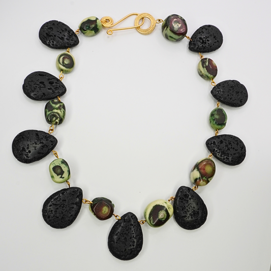 Green Coral and Lava Rock Necklace