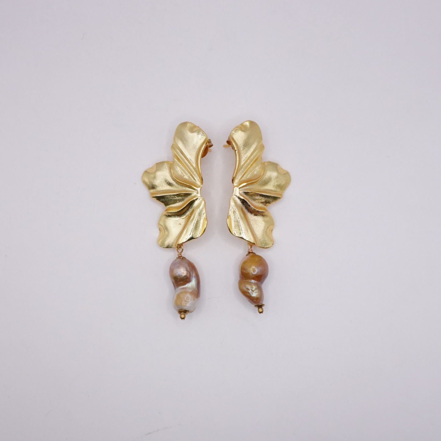 Golden Petal & Pearl Earrings