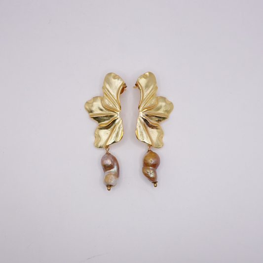 Golden Petal & Pearl Earrings