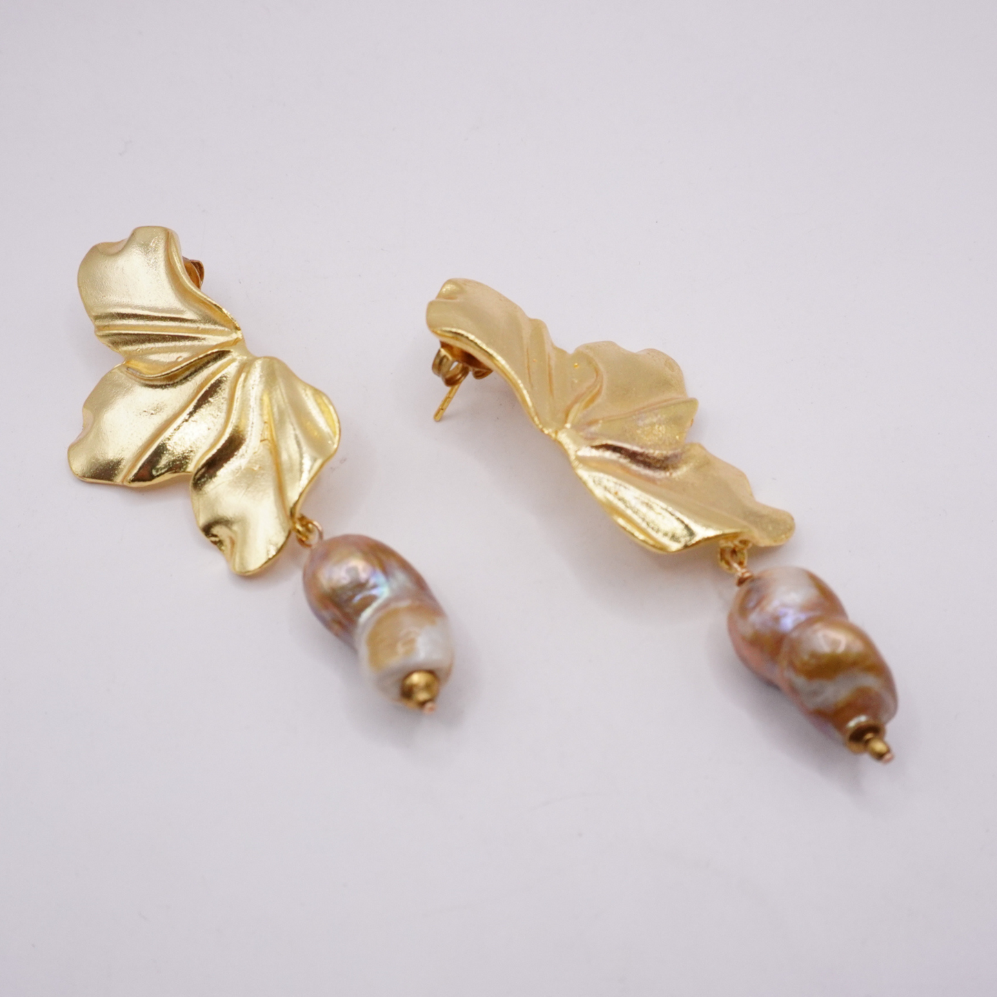 Golden Petal & Pearl Earrings