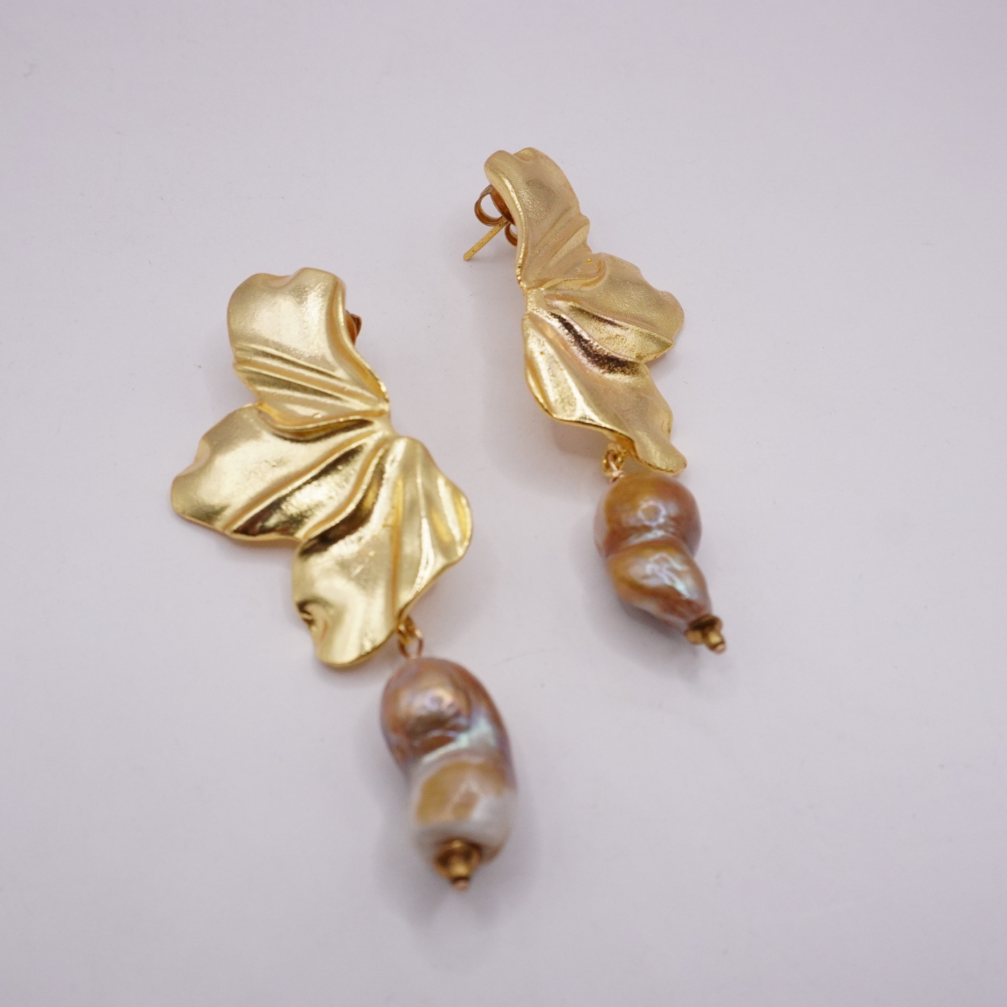 Golden Petal & Pearl Earrings