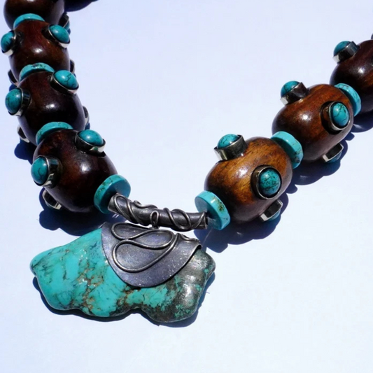 Wooden Beads with Turquoise Necklace