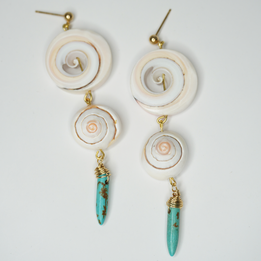 Turquoise & Spiral Shell Drop Earrings
