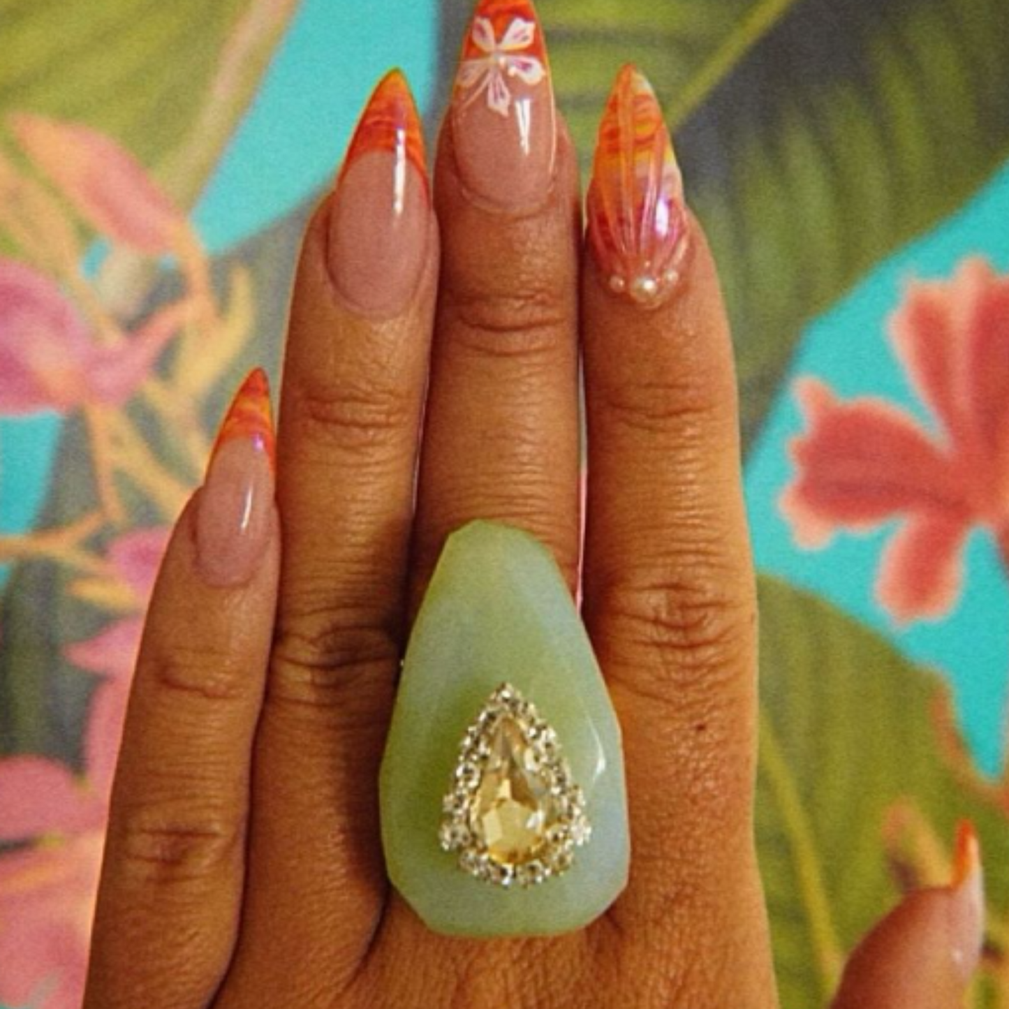 Green Quartz and Crystal Ring