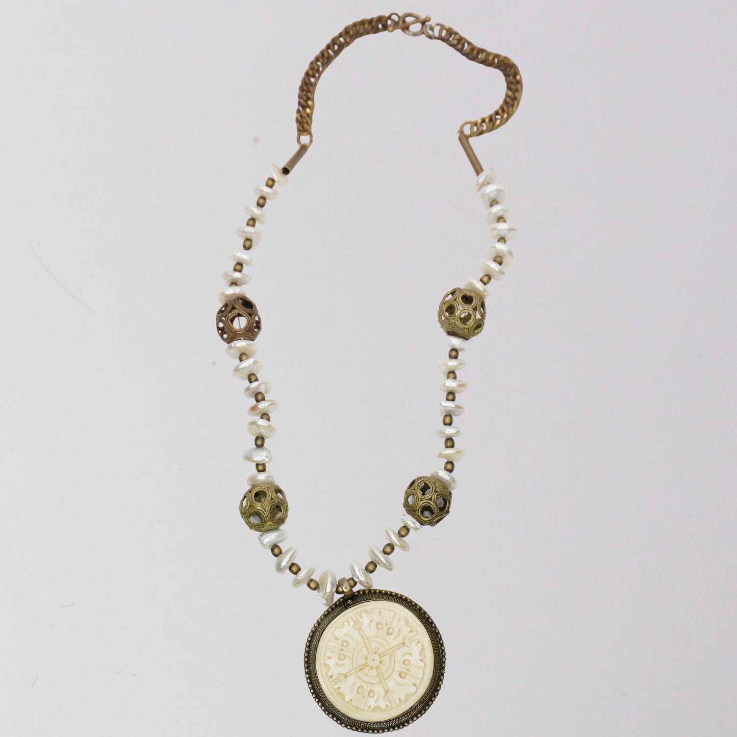 Pearls and Carved Bone Necklace