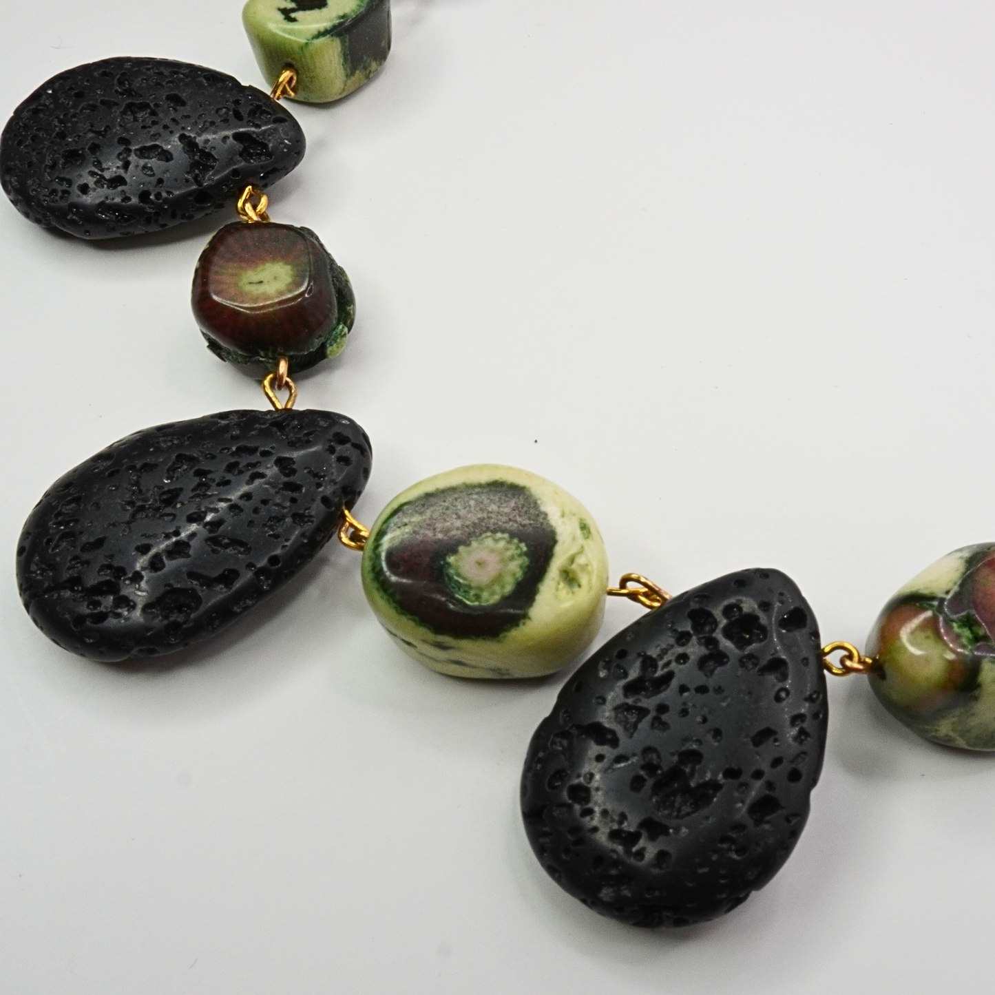 Green Coral and Lava Rock Necklace