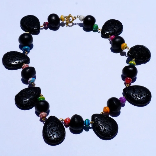 Lava Rock and Recycled Newspaper Necklace