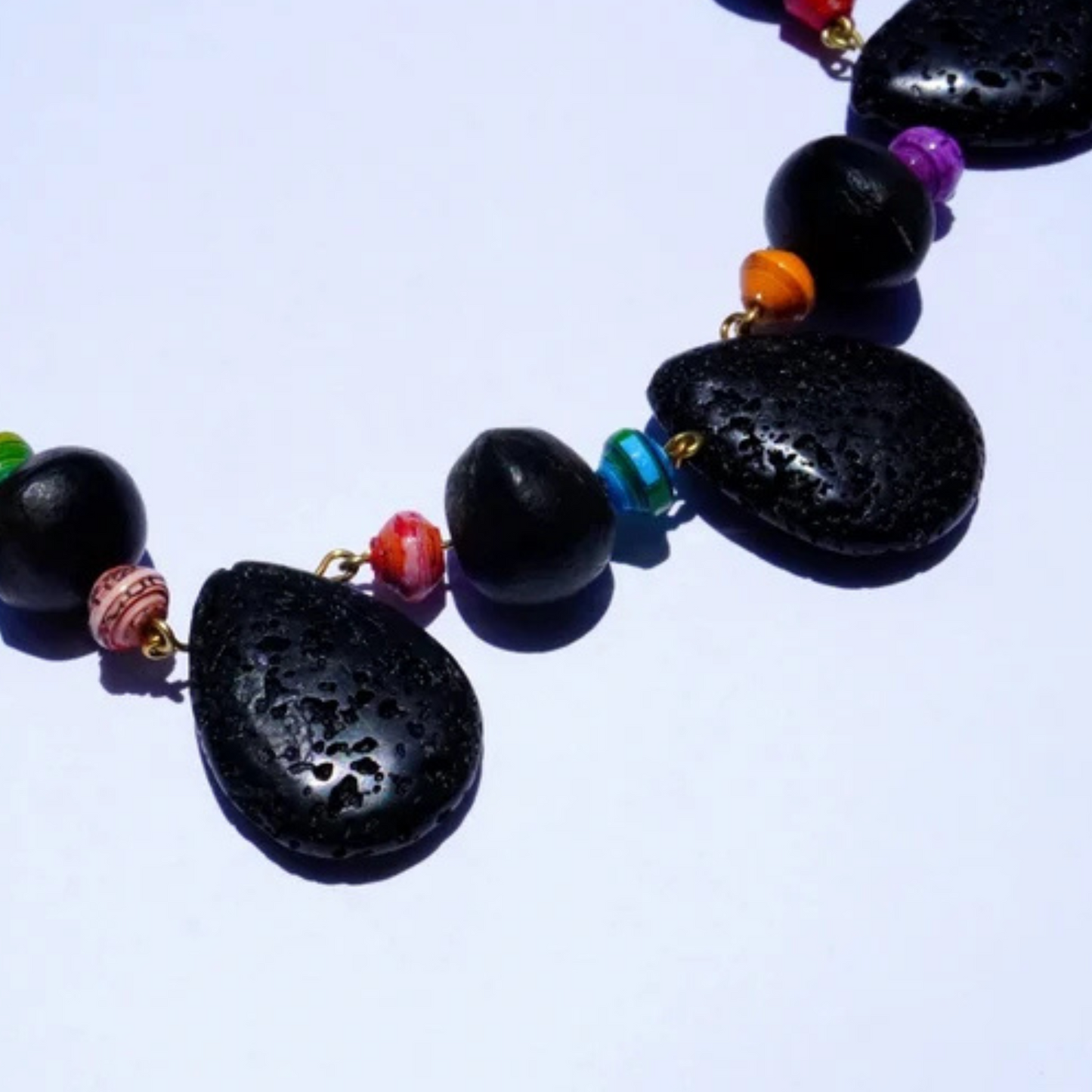 Lava Rock and Recycled Newspaper Necklace