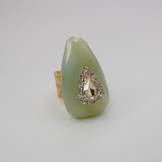 Green Quartz and Crystal Ring