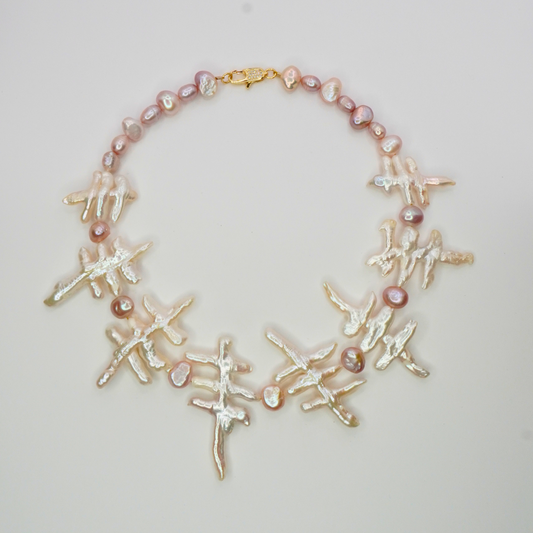 Pink and White Pearl Choker Necklace