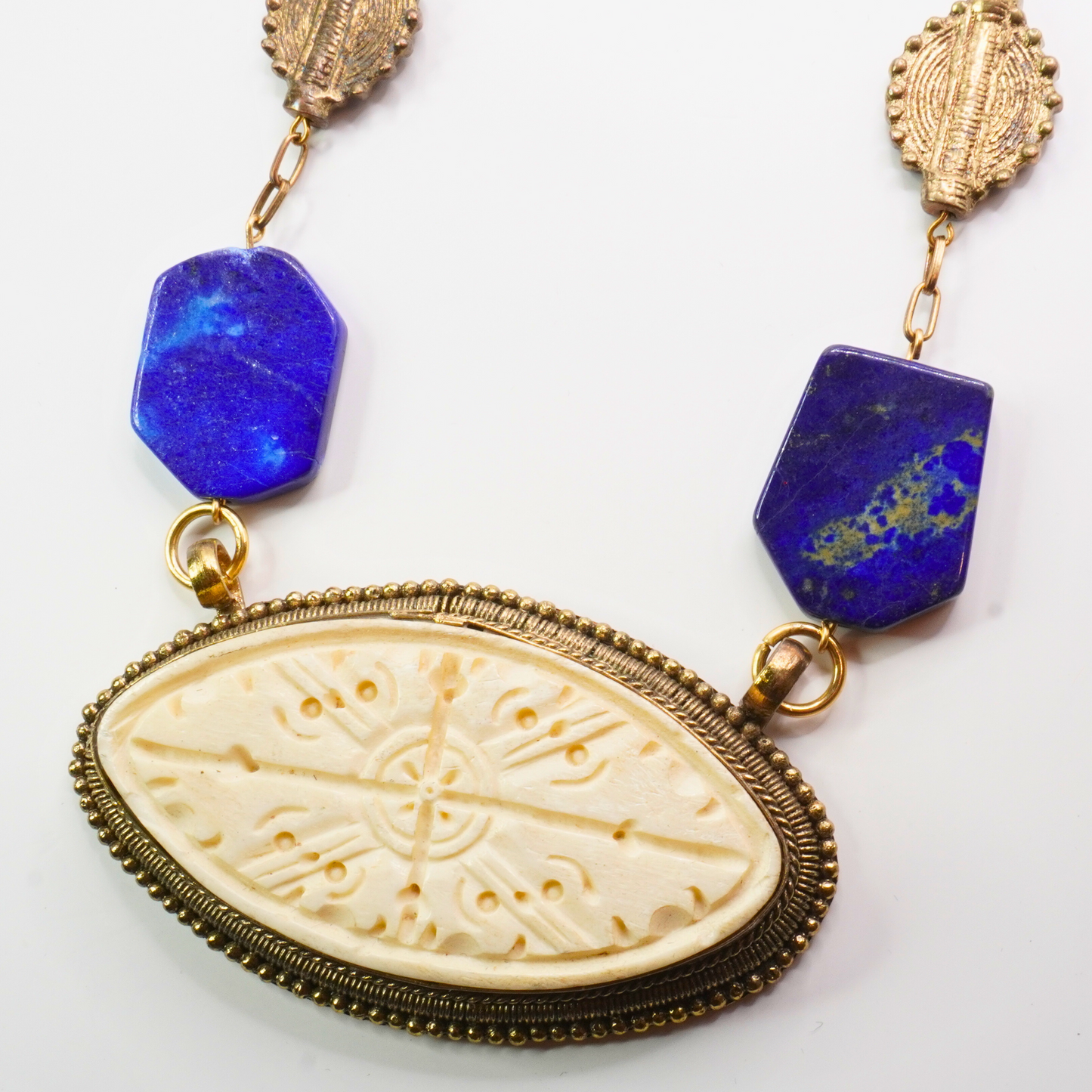 Carved Bone & Lapis Lazuli Necklace