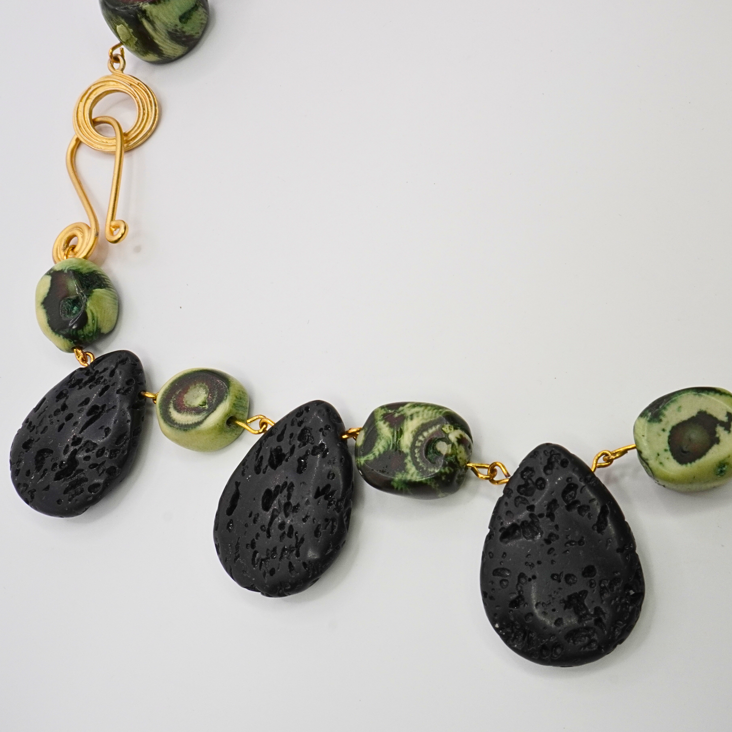 Green Coral and Lava Rock Necklace