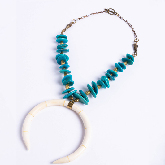 Turquoise Necklace With White Bone Necklace