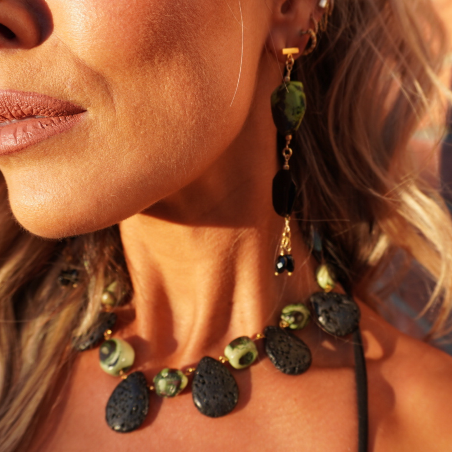 Green Coral and Lava Rock Necklace