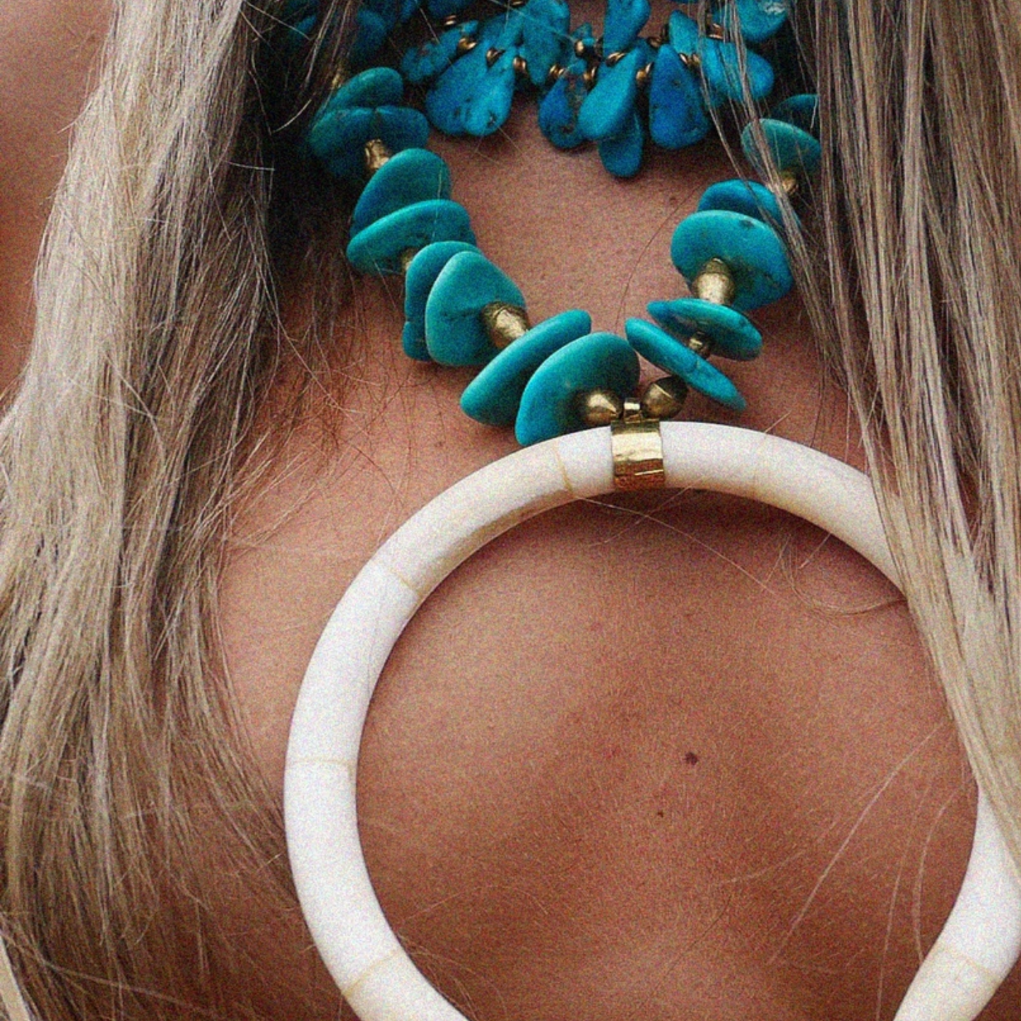 Turquoise Necklace With White Bone Necklace