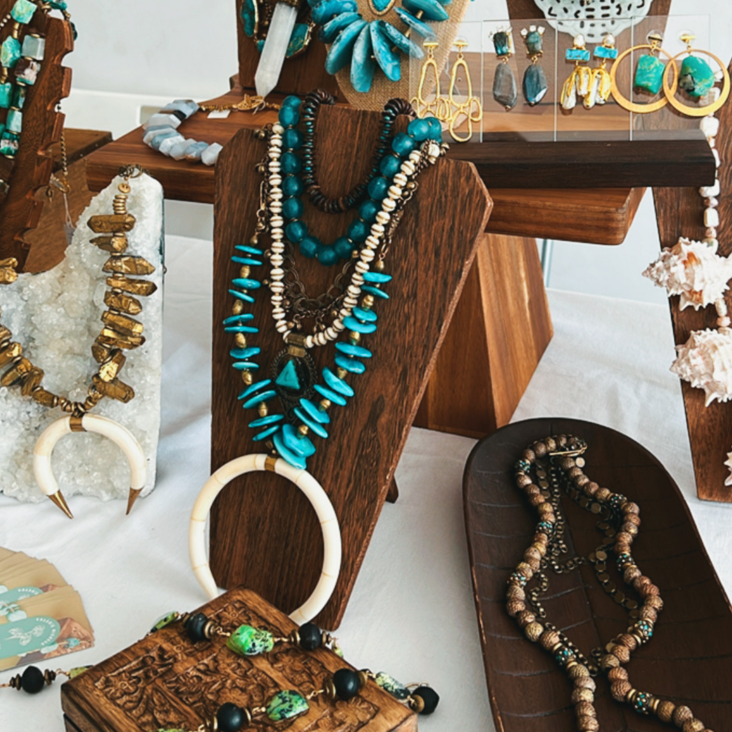 Turquoise Necklace With White Bone Necklace