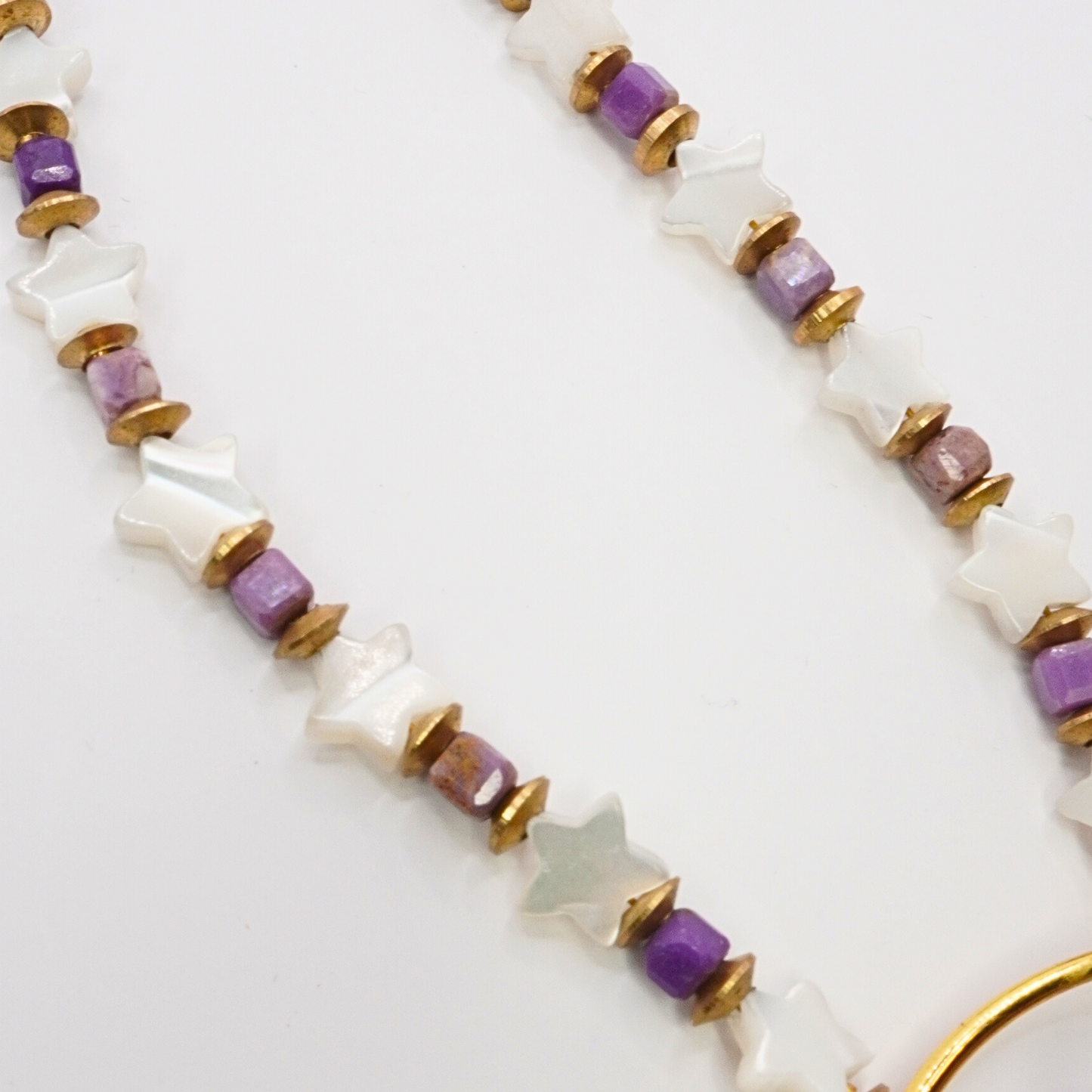 Mother of Pearl Stars, Amethyst, & Quartz Necklace
