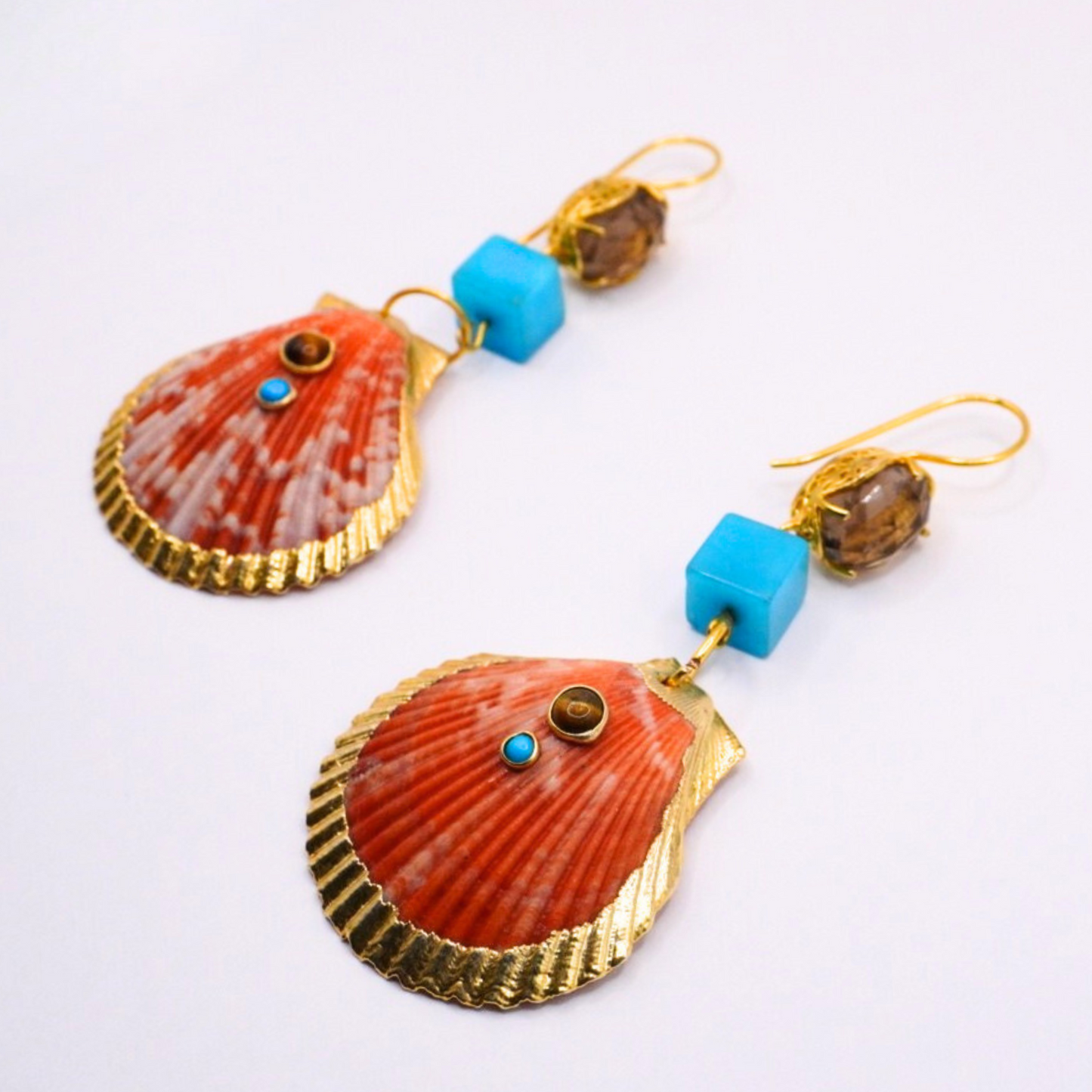 Orange & Turquoise Shell Earrings