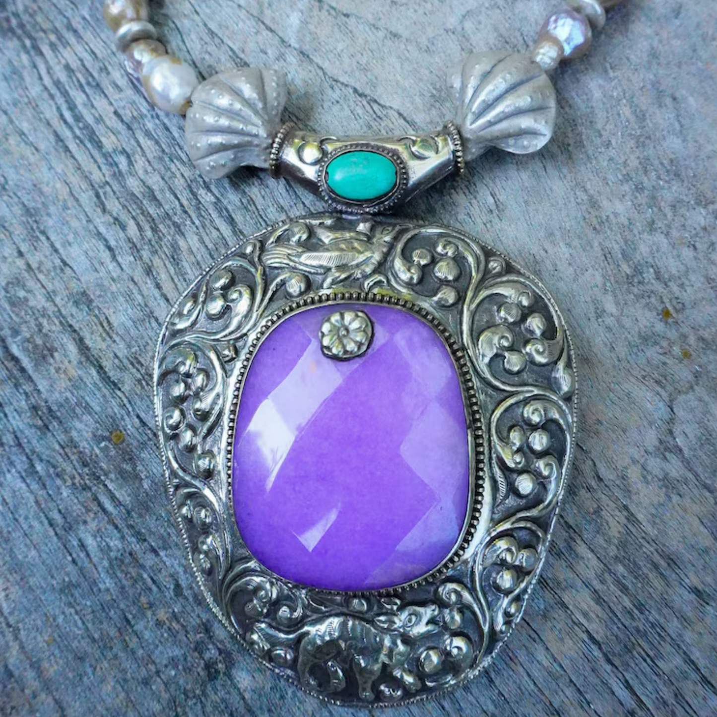 Sterling Silver Shell and Pearl Necklace