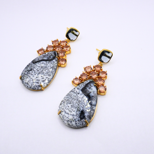 Natural Dendritic Opal & Morganite Earrings