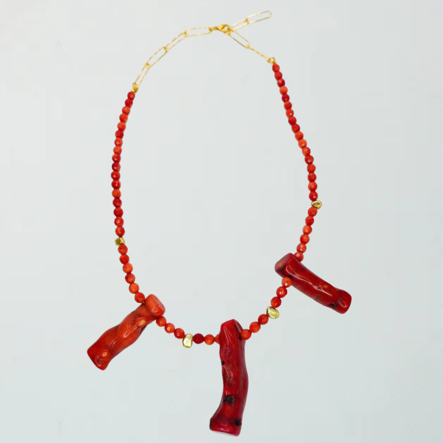 Red Coral and Gold Pearl Necklace