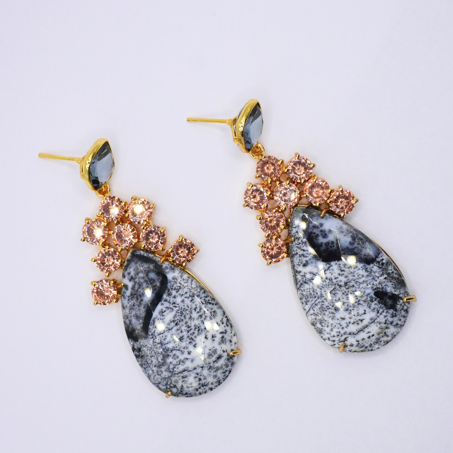 Natural Dendritic Opal & Morganite Earrings