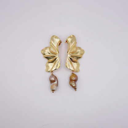 Golden Petal & Pearl Earrings