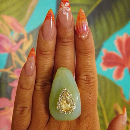 Green Quartz and Crystal Ring