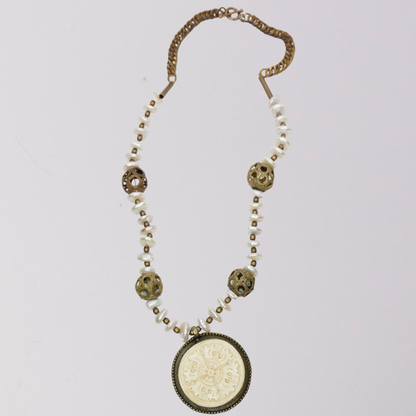 Pearls and Carved Bone Necklace
