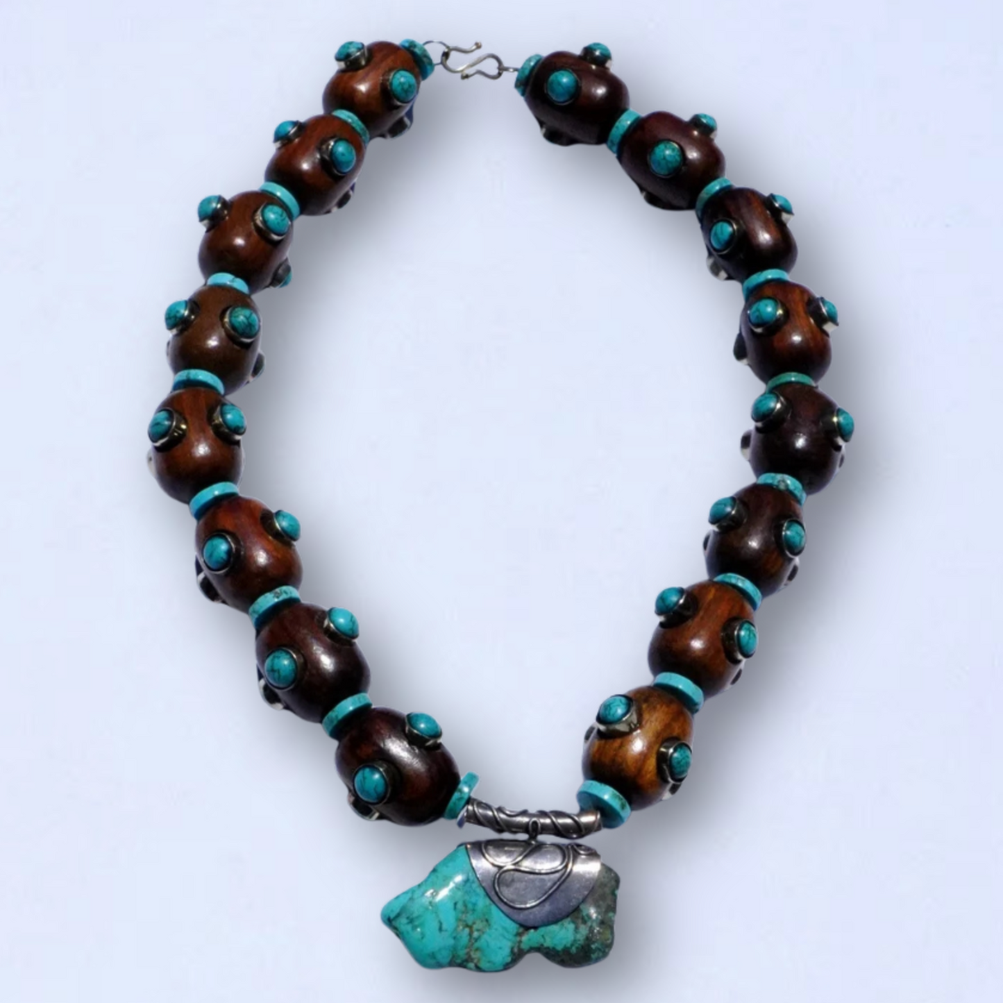 Wooden Beads with Turquoise Necklace