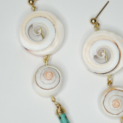 Turquoise & Spiral Shell Drop Earrings