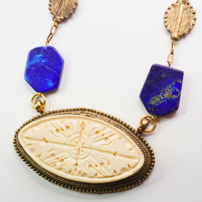 Carved Bone & Lapis Lazuli Necklace