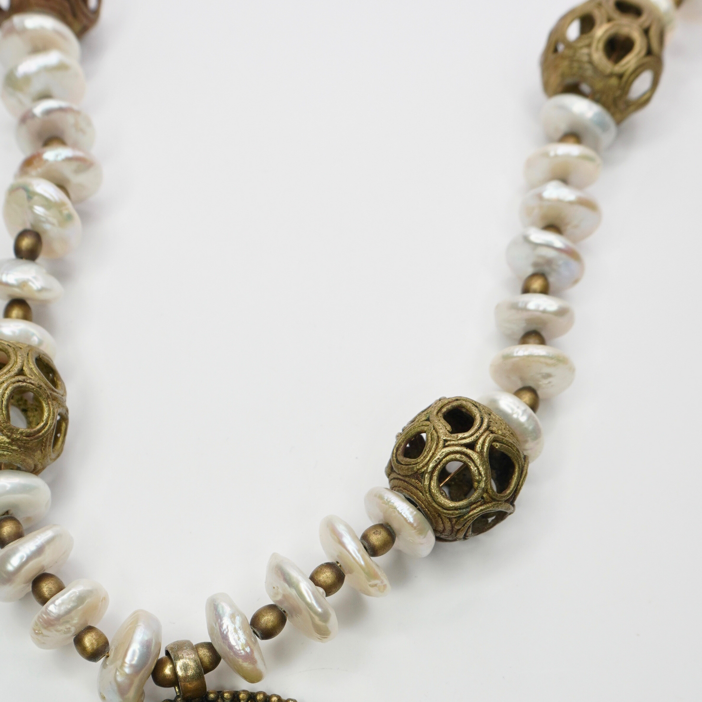 Pearls and Carved Bone Necklace