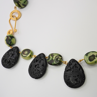 Green Coral and Lava Rock Necklace