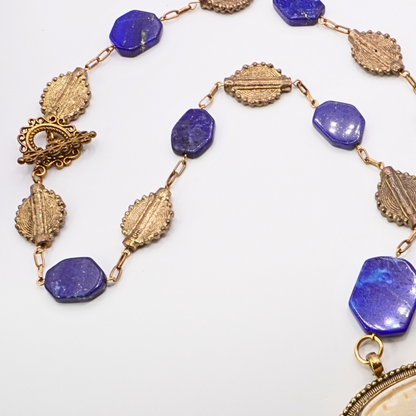 Carved Bone & Lapis Lazuli Necklace