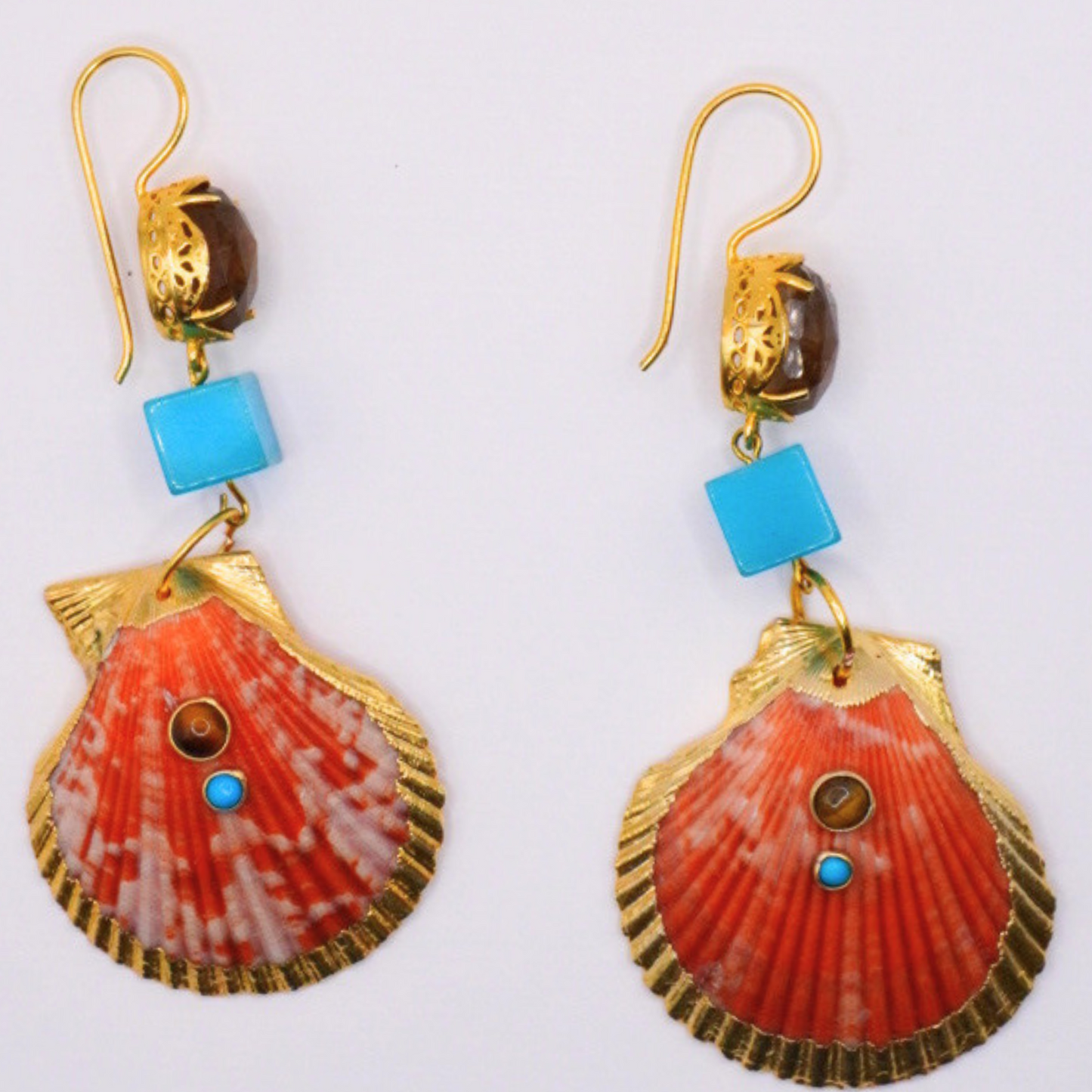Orange & Turquoise Shell Earrings