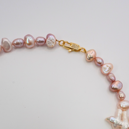 Pink and White Pearl Choker Necklace