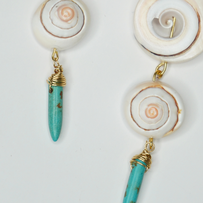 Turquoise & Spiral Shell Drop Earrings
