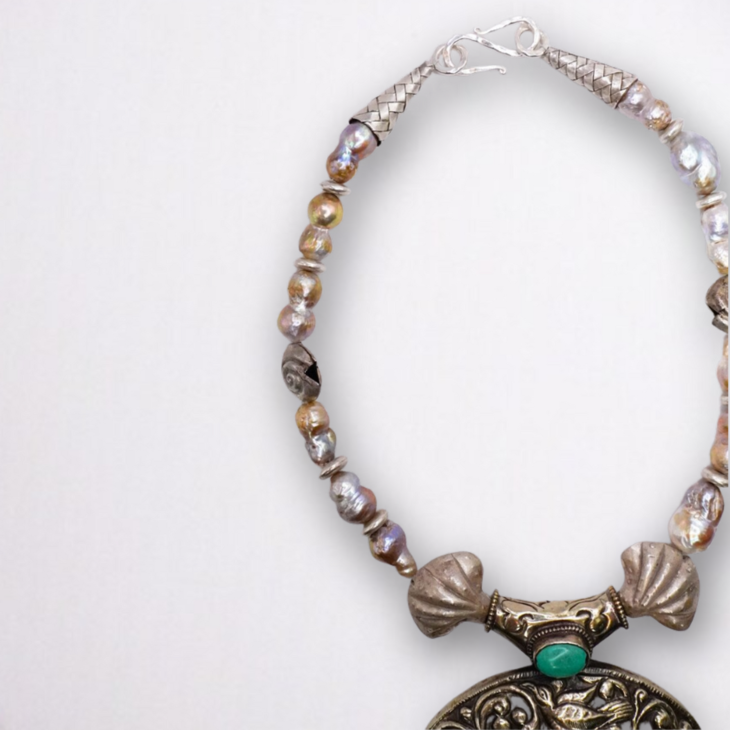 Sterling Silver Shell and Pearl Necklace