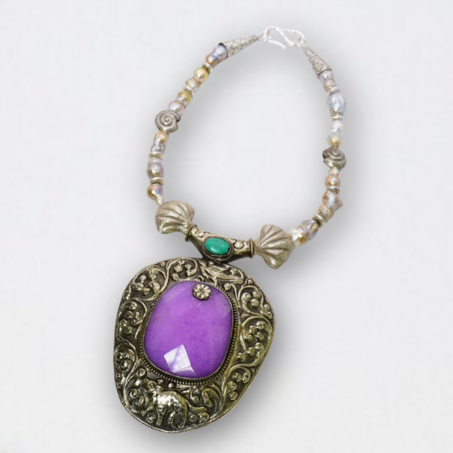 Sterling Silver Shell and Pearl Necklace