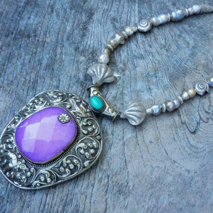 Sterling Silver Shell and Pearl Necklace