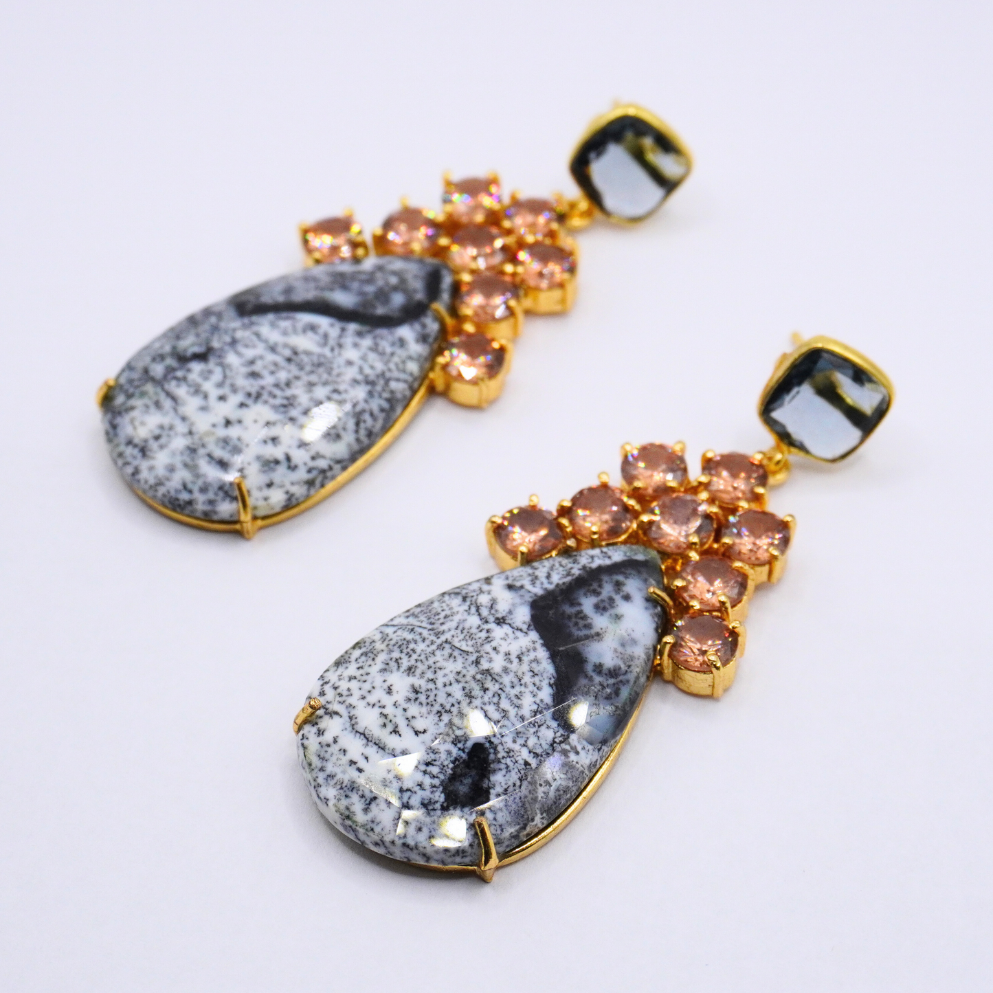Natural Dendritic Opal & Morganite Earrings